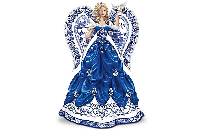 Blue Willow China Inspired Angel With 80 Swarovski Crystals