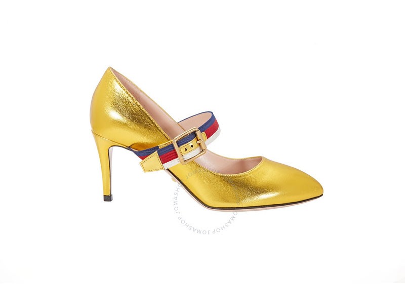 Women's Gucci Sylvie Leather Mid Heel Pump In Gold