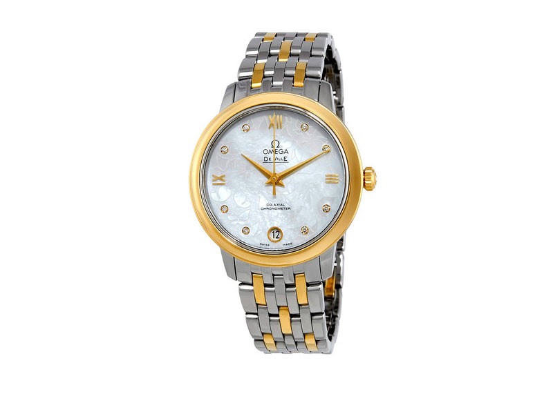 Omega Diamond Dial Steel and 18K Yellow Gold Ladies Watch 42420332055002
