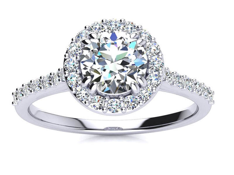 Round Halo Diamond Engagement Ring in 14K White Gold