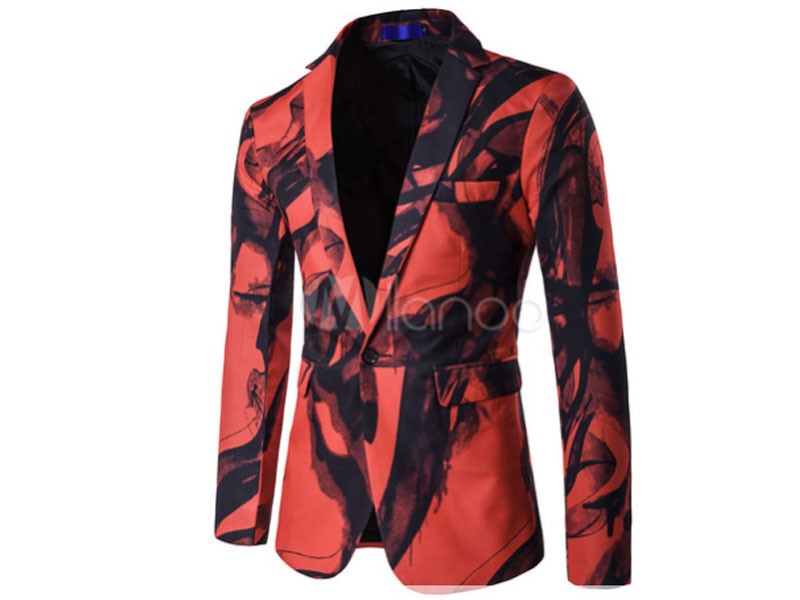 Men Blazer Casual Two Tone Turndown Collar Slim Fit Cotton Print Blazer For Men