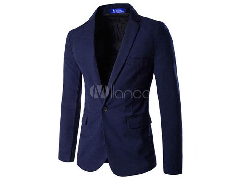 Navy Men Blazer Notch Collar Long Sleeve Blazer For Men Casual Jacket