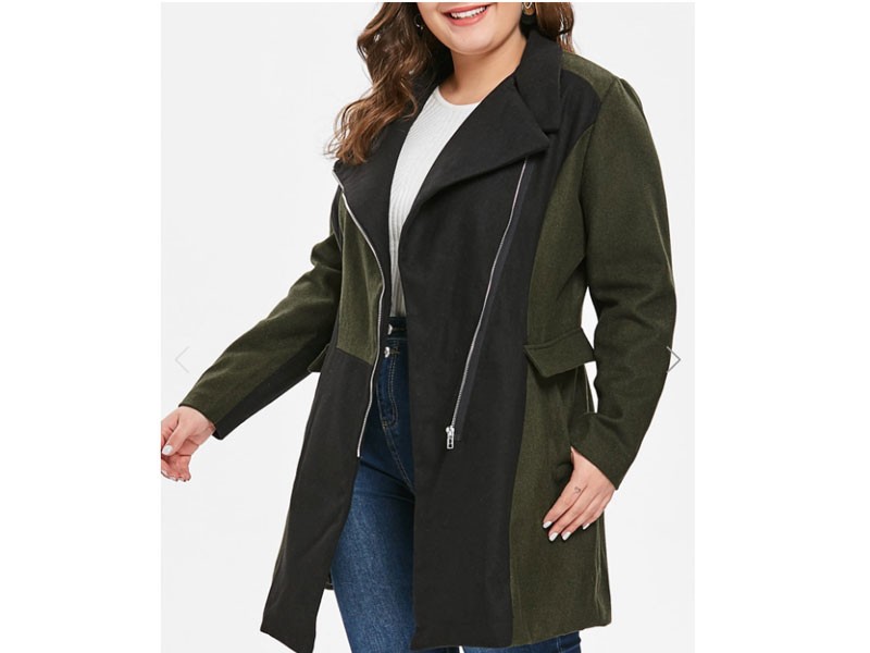 Plus Size Color Block Woollen Coat For Women