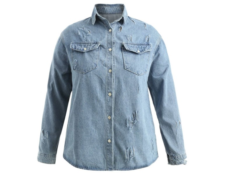 Women's Plus Size Buttoned Front Jean Shirt Jacket