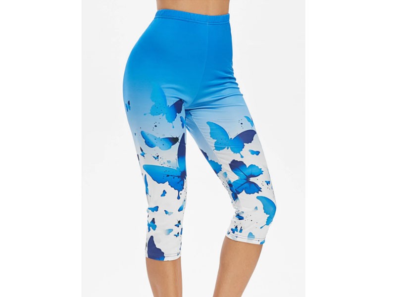 Women's Butterfly Print Skinny Capri Leggings