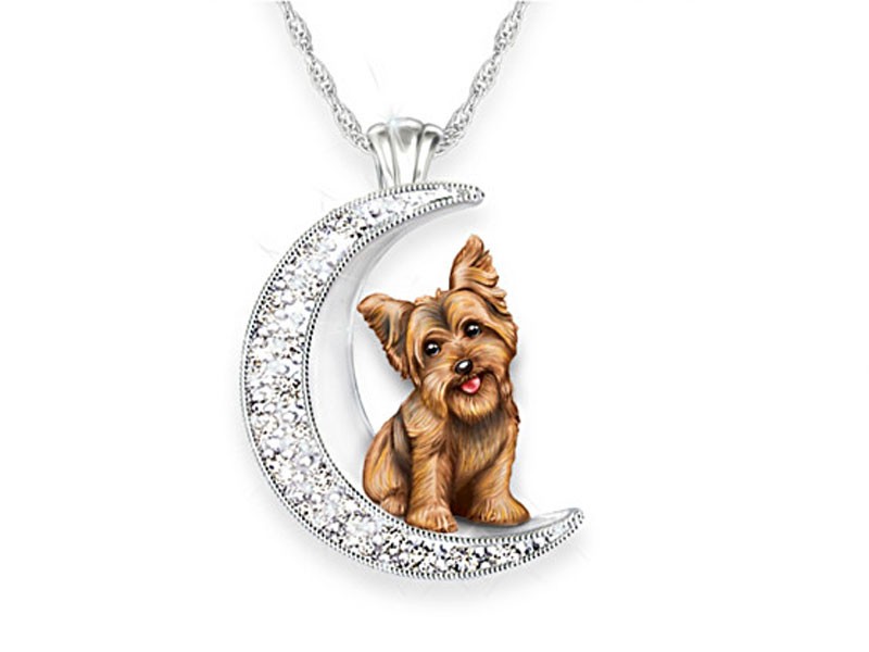Dog And Crystal Moon Pendant Necklace