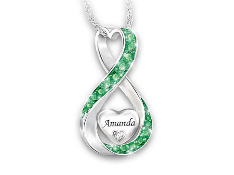 Granddaughter Name Engraved Birthstone And Diamond Necklace