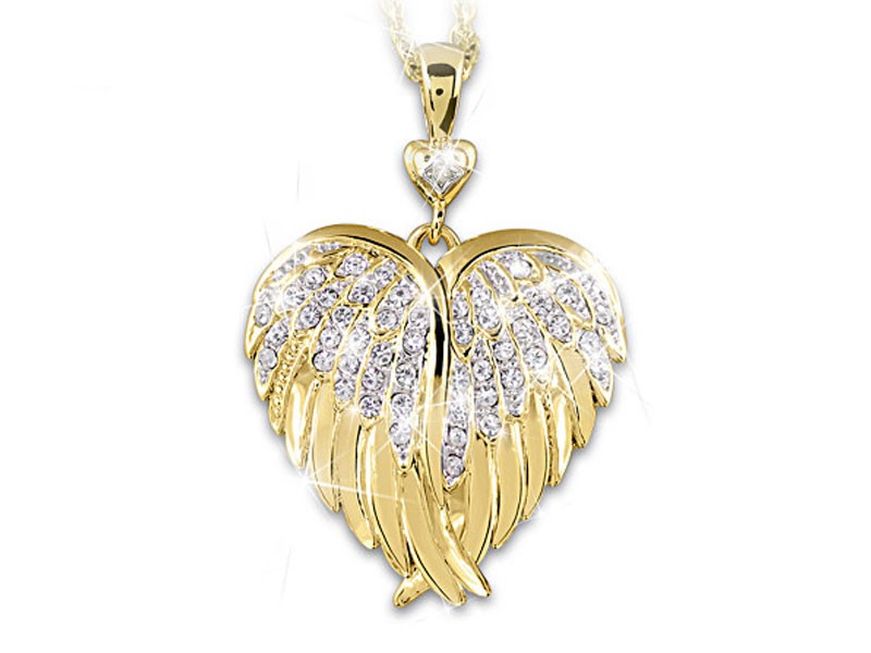 Guardian Angel Crystal And Diamond 24K Gold Plated Locket
