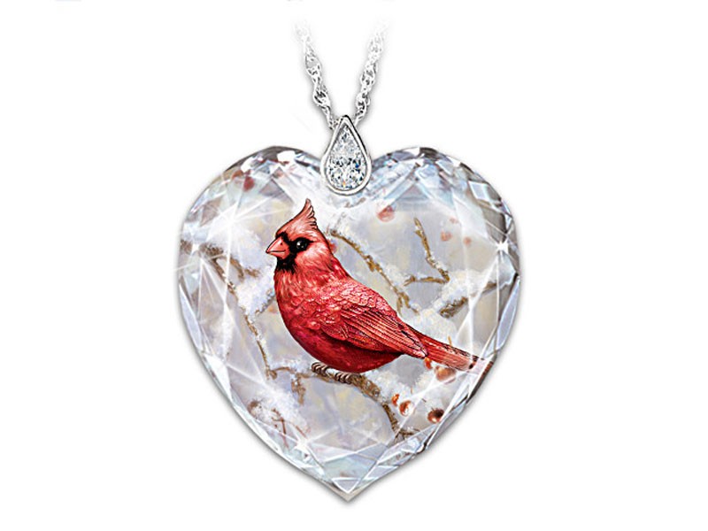 Messenger From Heaven Crystal Heart Necklace With Cardinal