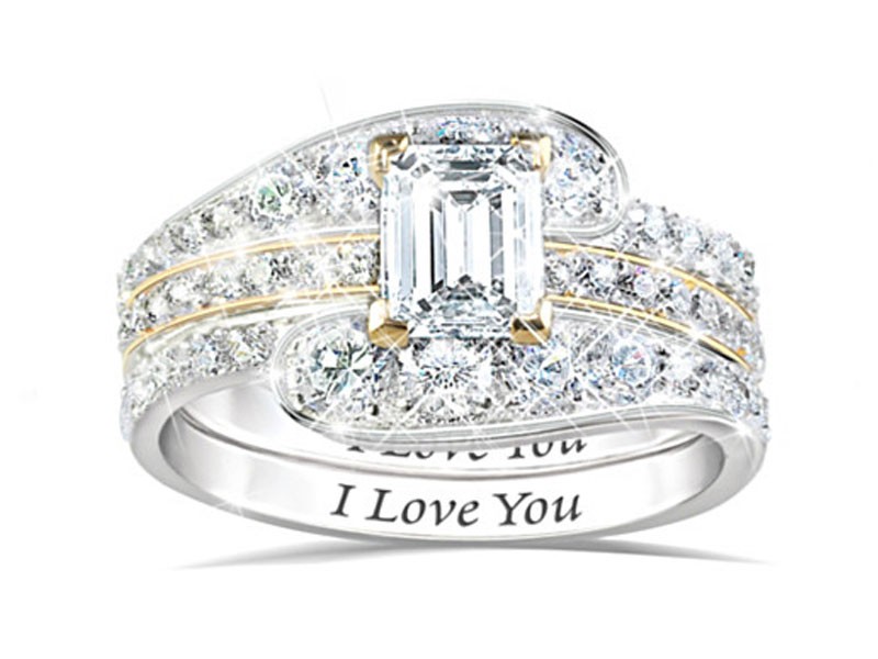 Engraved I Love You 3-Band Stackable Diamonesk Ring