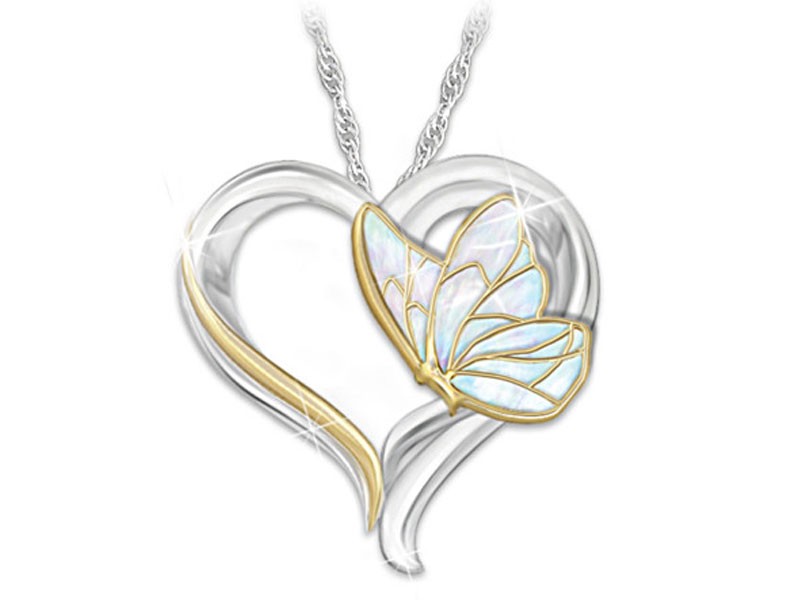Messenger From Heaven Butterfly Heart Pendant Necklace