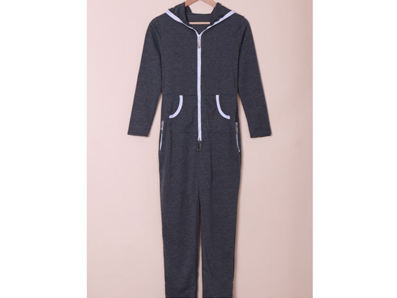Trendy Hooded Zippered Long Sleeve Bodycon Jumpsuit For Women