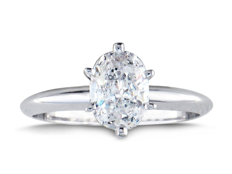 Carat Oval Shape Diamond Solitaire Ring In 14k White Gold
