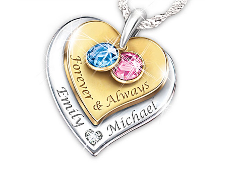Forever & Always Engraved Couples Birthstone Necklace