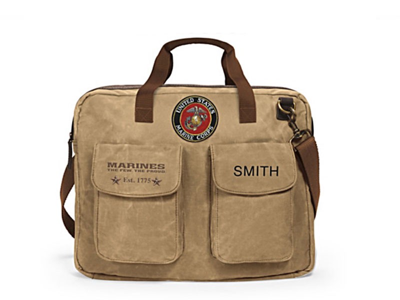 USMC Personalized Canvas Messenger Tote Bag With Name