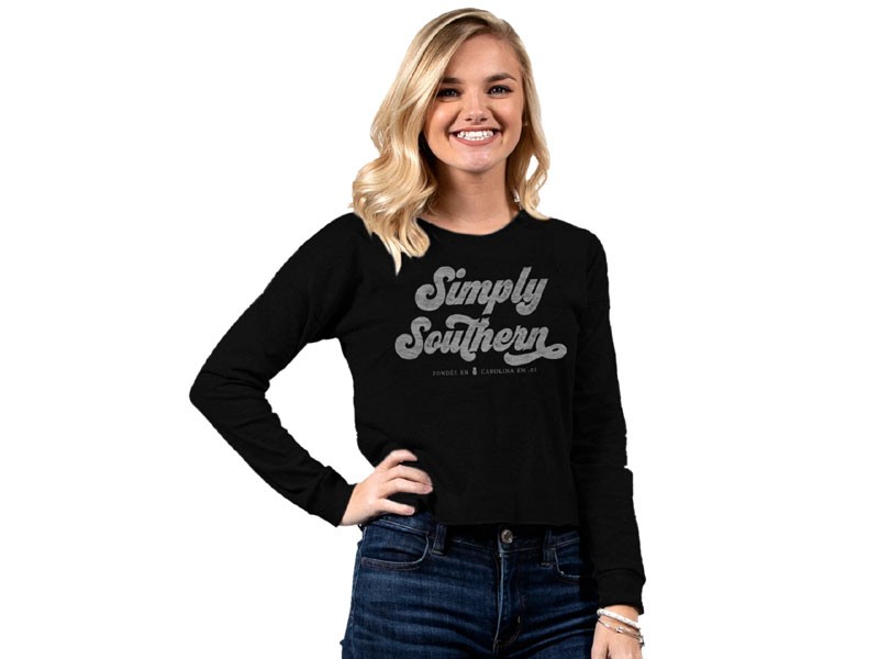 Simply Southern Logo Cropped Long Sleeve T-Shirt For Women in Black