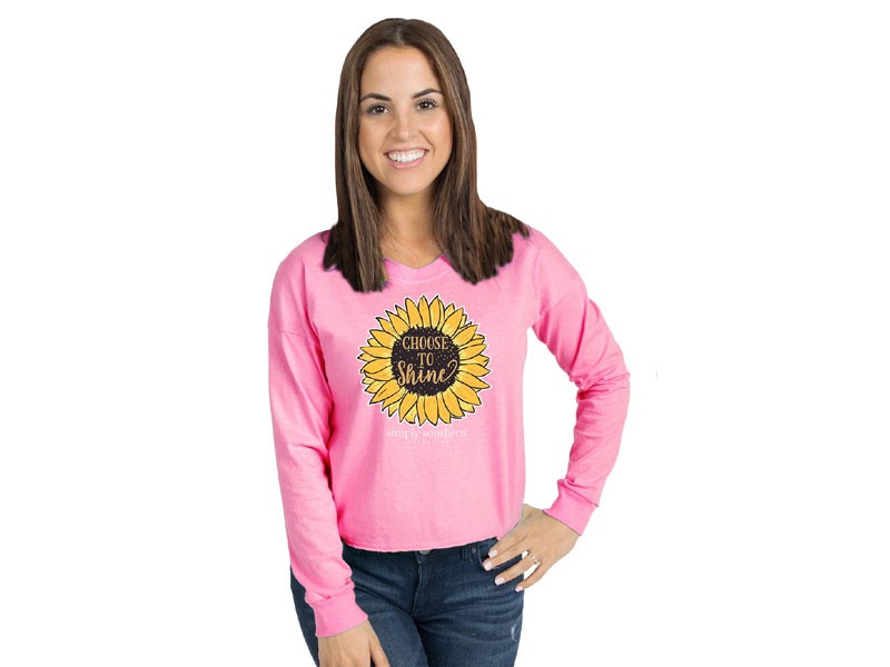 Simply Southern Shine Cropped Long Sleeve T-Shirt For Women in Flamingo