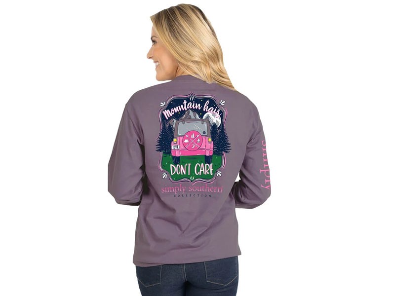 Simply Southern Long Sleeve Mountain T-Shirt For Women In Plum