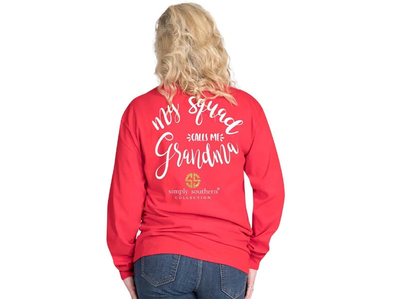 Simply Southern Squad Grandma Long Sleeve T-Shirt For Women in Red