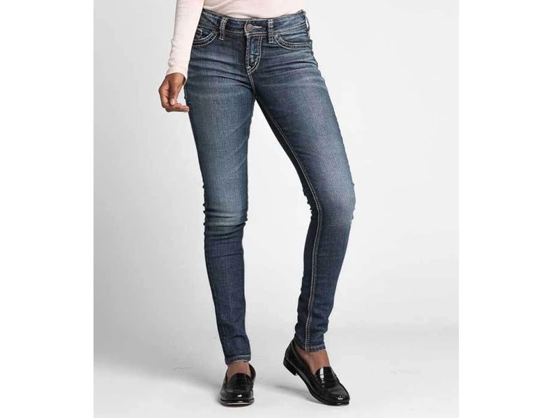 Silver Jeans 31” Elyse Mid Rise Skinny Jeans For Women In Dark Wash