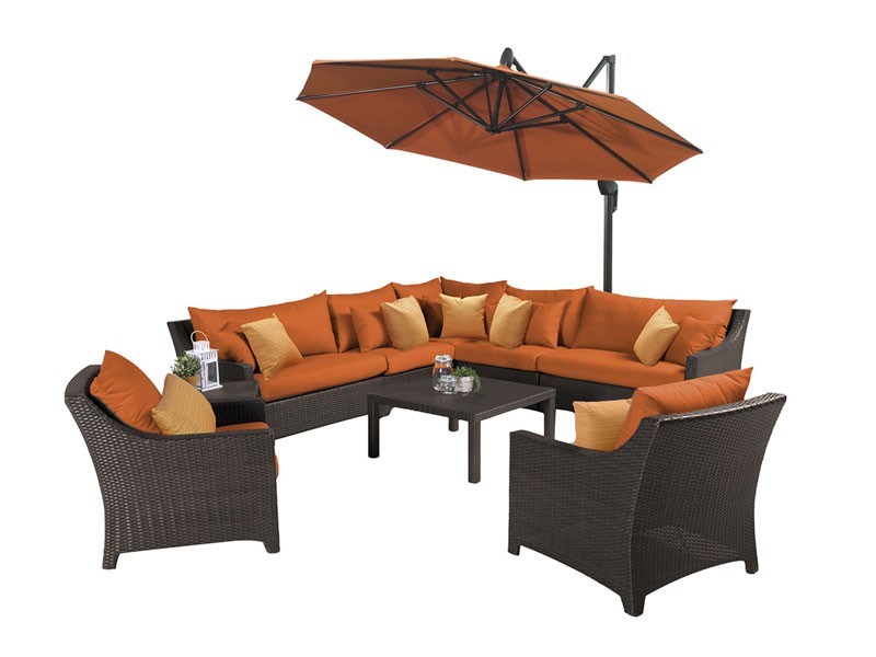 Deco 9 Piece Sectional and Club Set with Shade Tikka Orange