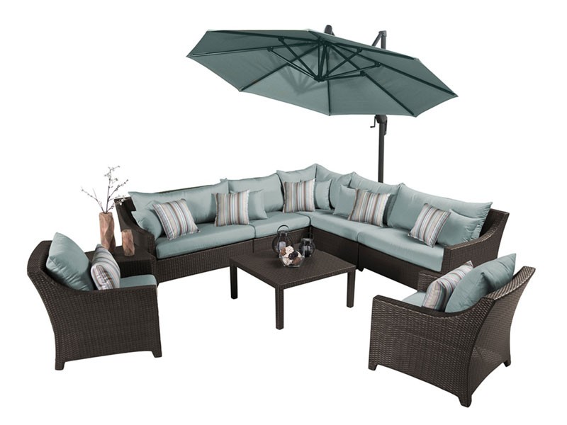 Deco 9 Piece Sectional and Club Set With Umbrella Bliss Blue