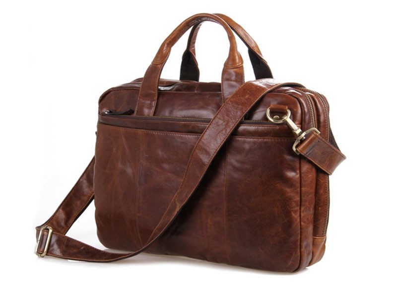 Men's Top Grain Vintage Leather Briefcase & Messenger Bag