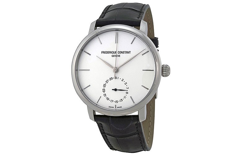 Slimline Automatic Silver Dial Black Leather Watch