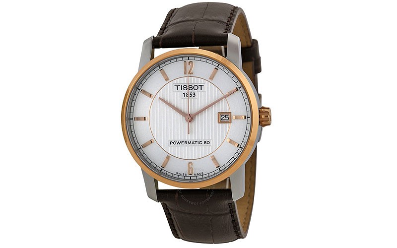T-Classic Automatic Two-Tone Titanium Silver Dial Brown Leather Men's Watch
