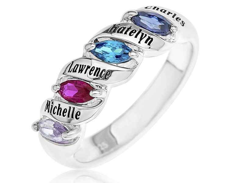 Personalized Family Crystal & Sterling Birthstone Ring