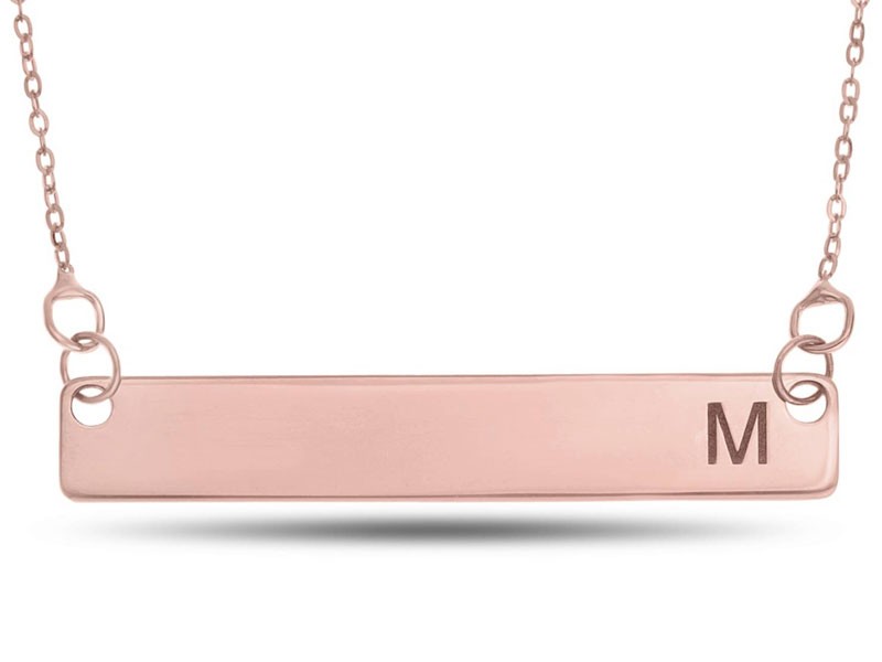 Personalized 10K Rose Gold Horizontal Bar Single Initial Necklace For Women