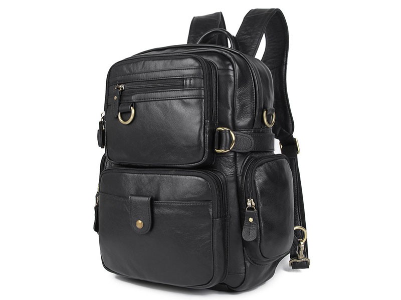 Liverpool 2 Men's Vintage Leather Convertible Backpack & Shoulder Bag Black