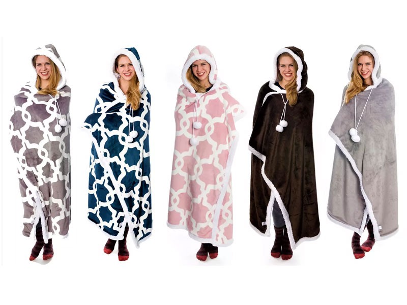 Kensie Premium Ultra Soft Sherpa-Lined Hooded Throw Blanket