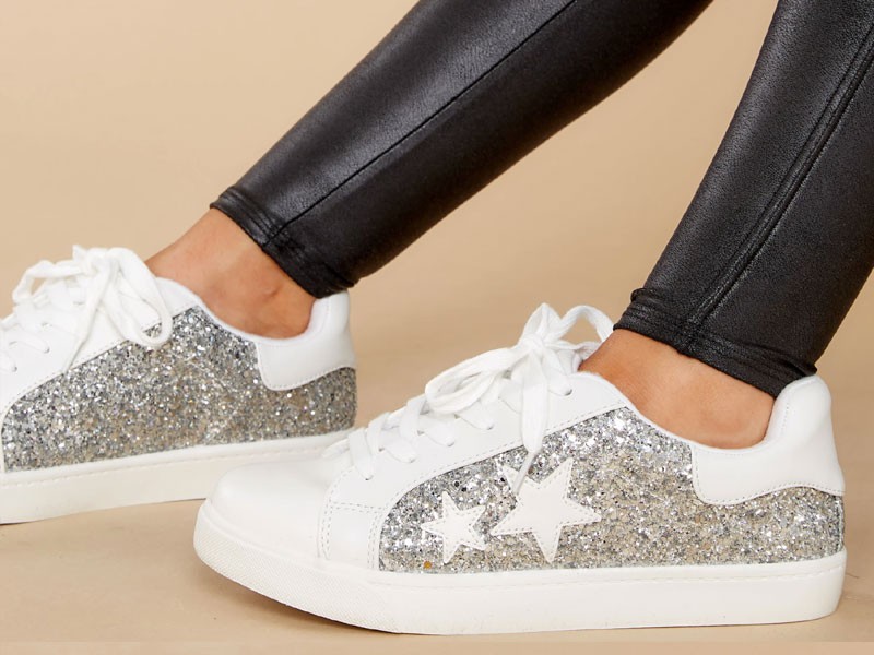 Good Fortune Silver Glitter Sneakers For Women