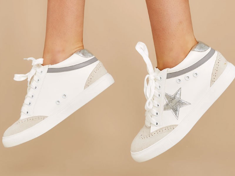 Jump Around White And Silver Mid-Top Sneakers For Women