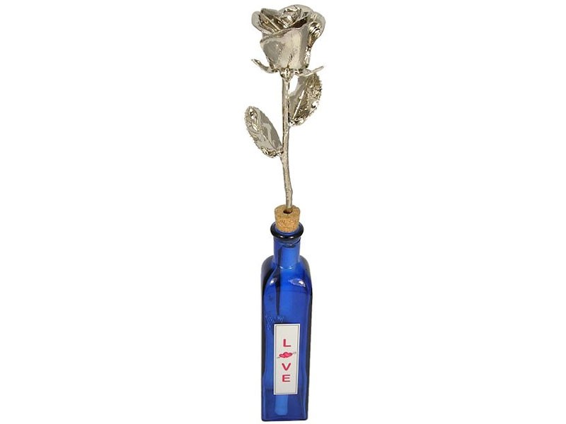 Platinum Rose & Personalized Message in a Bottle