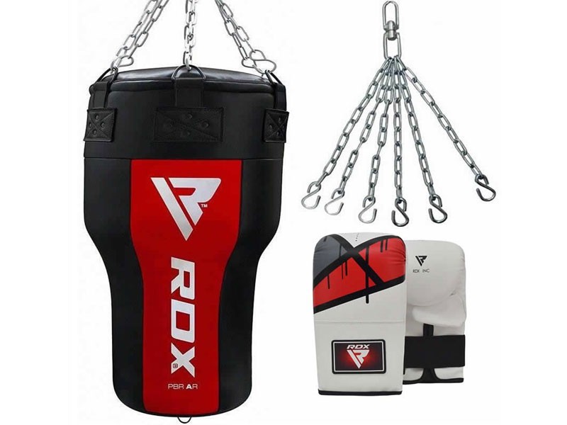 RDX AR Angle Uppercut Punch Bag with Mitts Set Black Red White