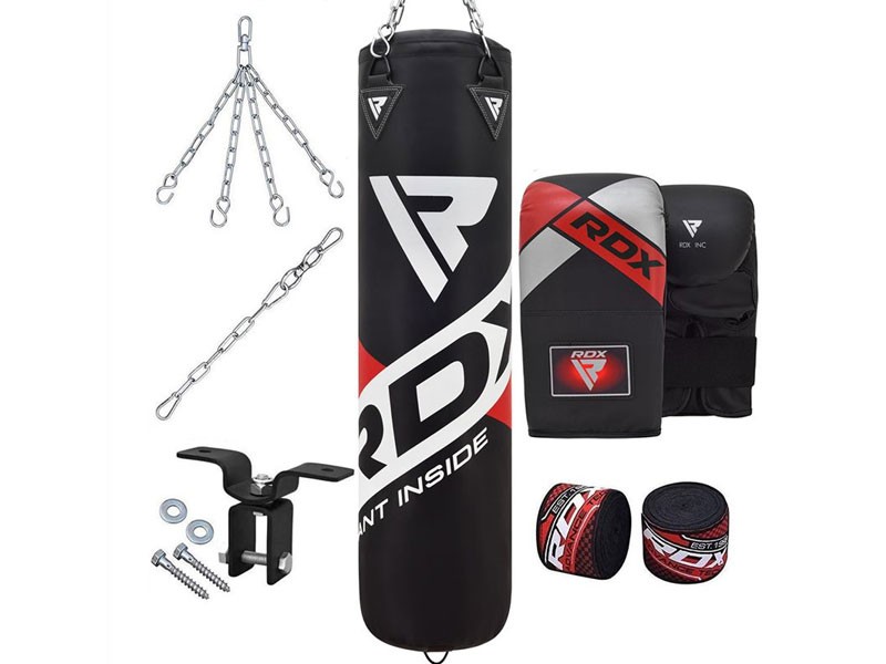 RDX F10B 8PC 4ft 5ft Punch Bag with Bag Mitts Home Gym Set