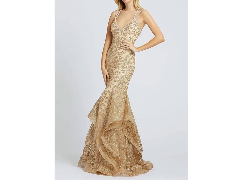 Mac Duggal Prom Strappy Embellished Ruffled Mermaid Dress For Women