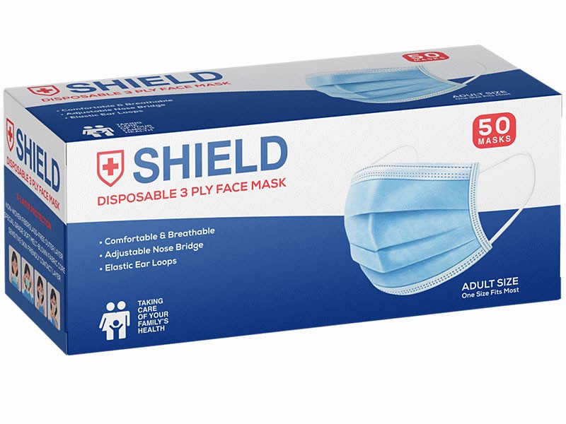 Non-Woven Disposable 3 Ply Face Masks Blue 50 Count