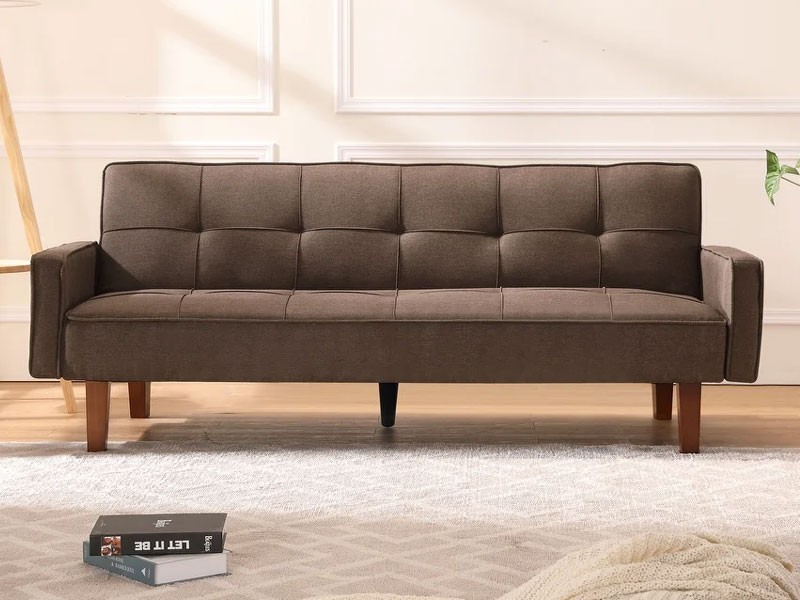 Global Pronex Futon Couch Bed, Modern Button-Tufted Sofa Bed Brown 74.8