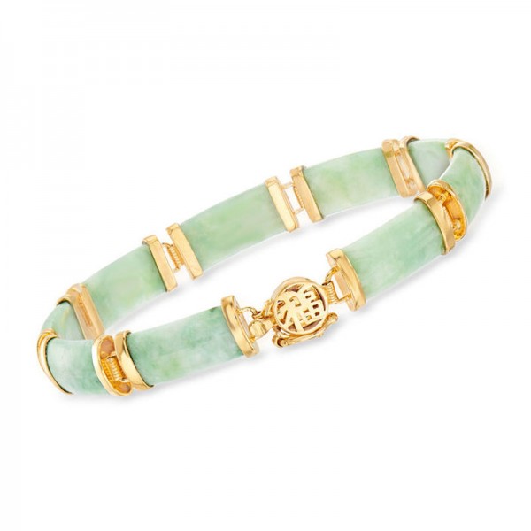 Green Jade Good Fortune Bracelet in 18kt Gold Over Sterling