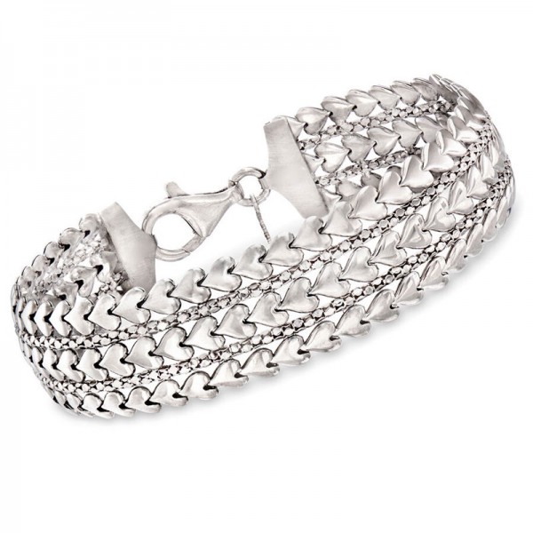 Italian Sterling Silver Multi-Row Heart Bracelet