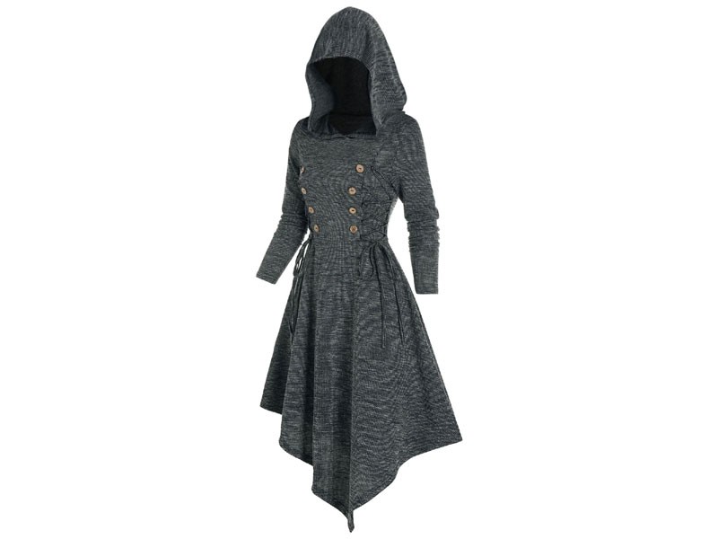 Lace Up Hooded Asymmetrical Knitted Dress For Women