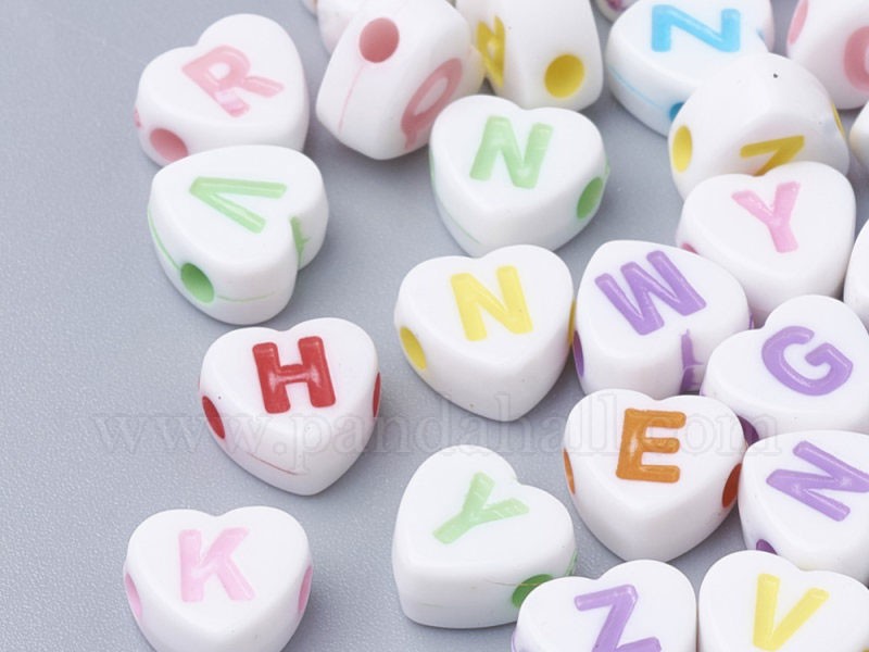 Craft Style Acrylic Beads Heart with Initial Letter