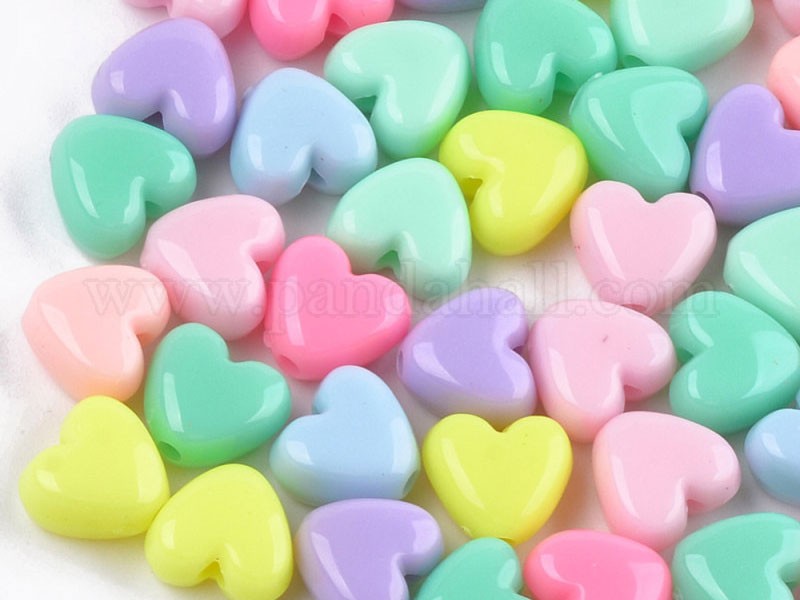Acrylic Beads Heart Mixed Color 9.5x10.5x6mm