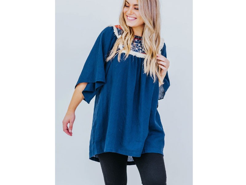 Women's First Things First Printed Detail tunic In Navy