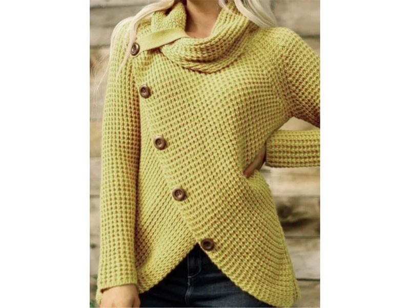 Women's Misslook Casual Turtleneck Asymmetrical Buttoned Long Sleeve Sweater