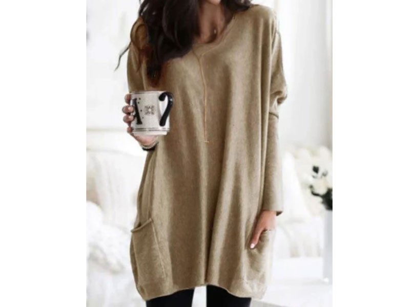 Misslook Casual Pockets Long Sleeve Solid Top For Women