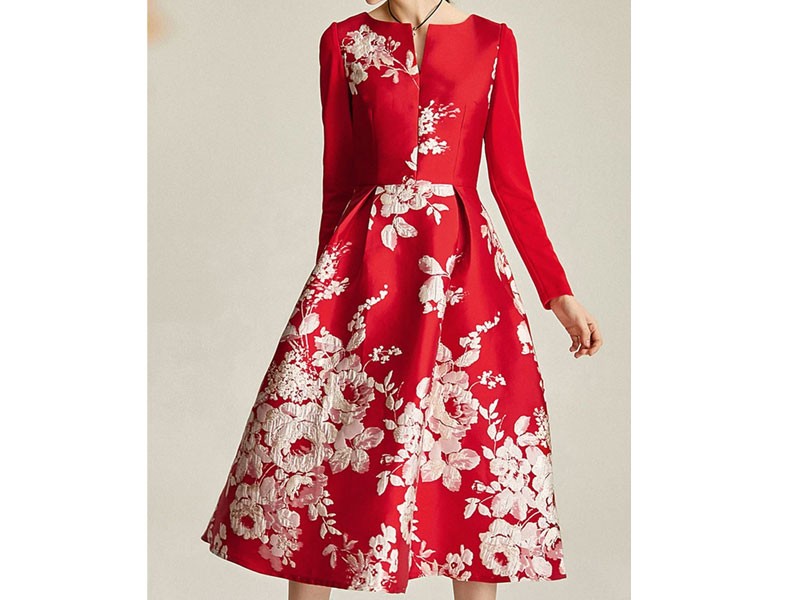 A-Thena Printed Floral A-line Elegant Midi Dress For Women